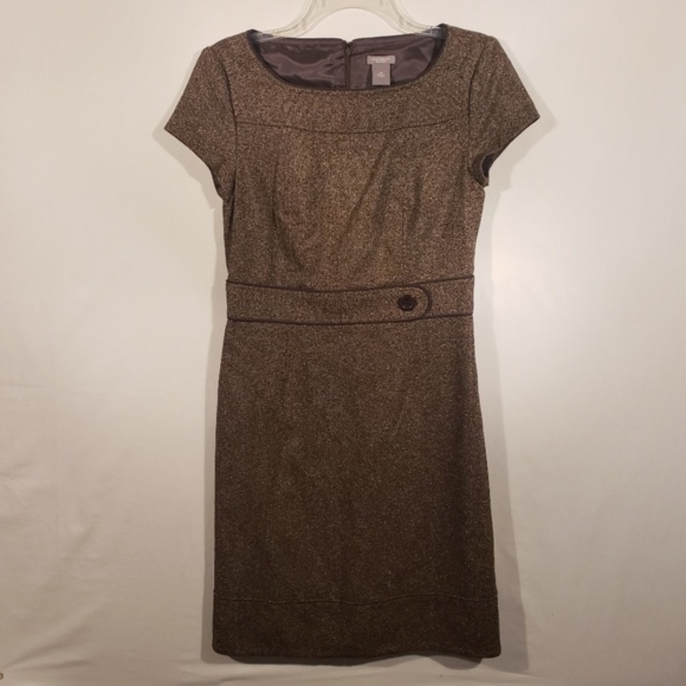 Ann taylor petite tweed career work dress 4p brown